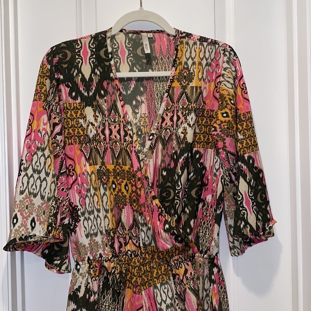 Elan Womens Colorful Romper 3/4 Sleeve V-Neck size S - Picture 2 of 4